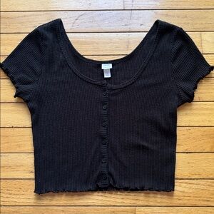 Colsie Black Button Up Cropped Ribbed Blouse Crop Top Women’s Size Small S